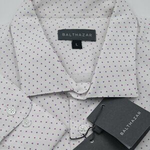 NWT Balthazar White With Small Blue/Red Designs Slim Fit Shirt Made in Tunisia L